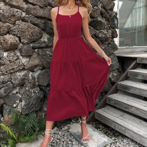 Contemporary crisscross back swing cami dress burg - Picture 2 of 6